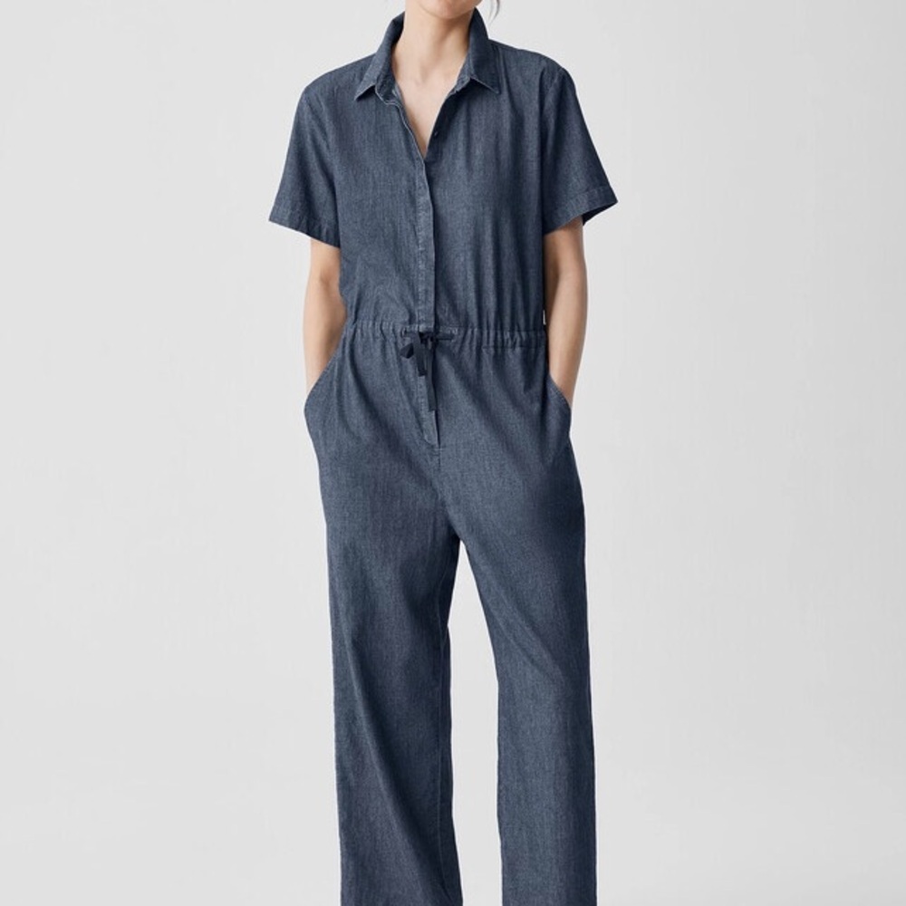 Eileen Fisher Airy Organic Cotton Twill Jumpsuit size 1X Denim